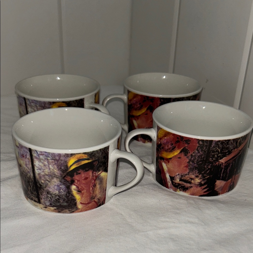 Vintage mugs  Renoir Set of 4 art print Ceramic Coffee Cups white